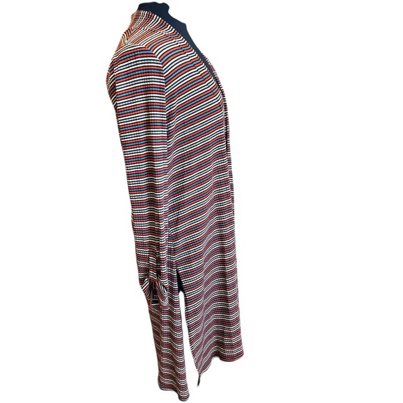 Chris & Carol Lightweight Coral and Turquoise Striped Flowy Open Front Cardigan - Picture 2 of 5